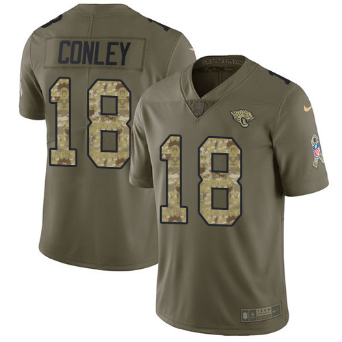 Nike Jacksonville Jaguars #18 Chris Conley Olive Camo Men Stitched NFL Limited 2017 Salute To Service Jersey->jacksonville jaguars->NFL Jersey